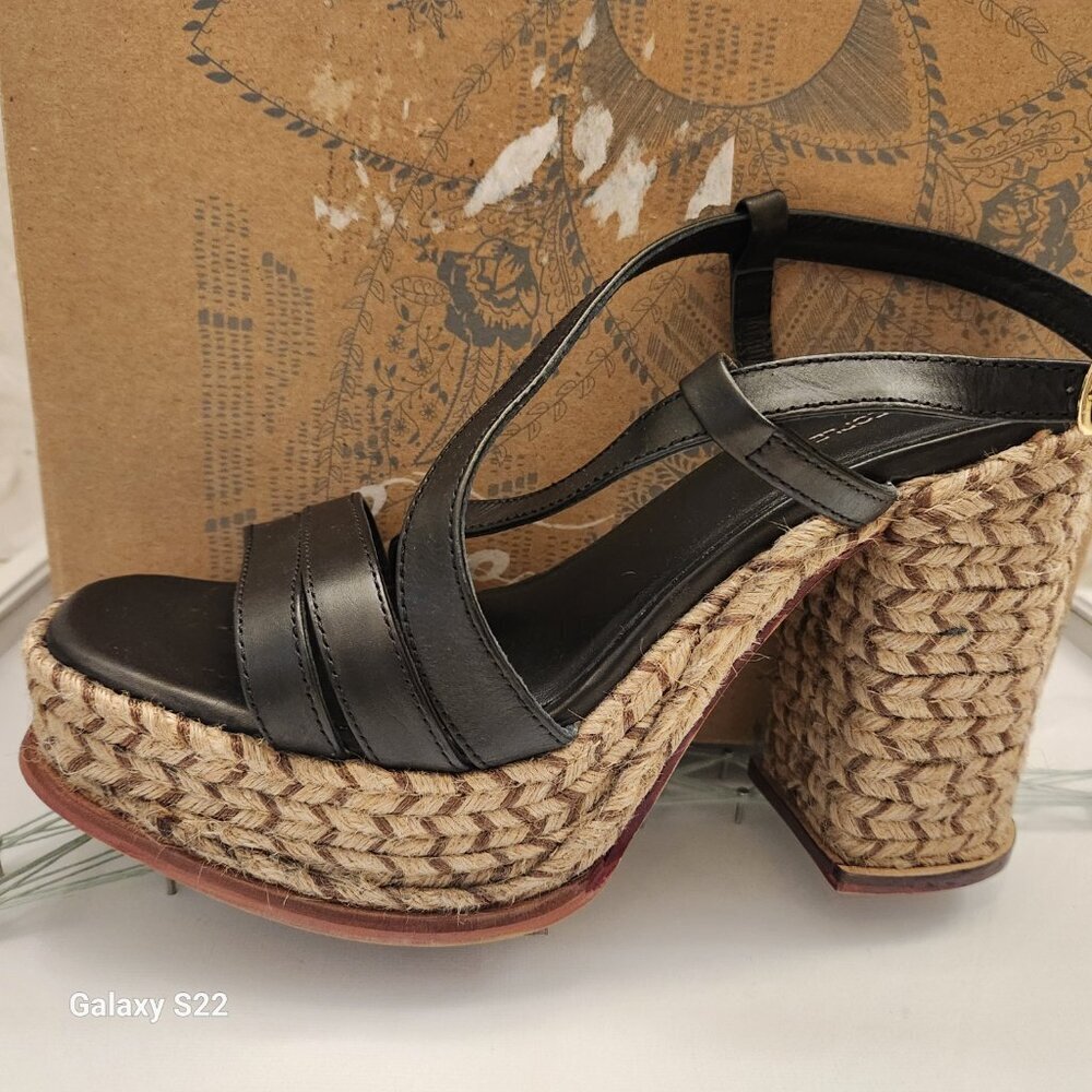 Free People Black Leather and Tan Woven Platforms